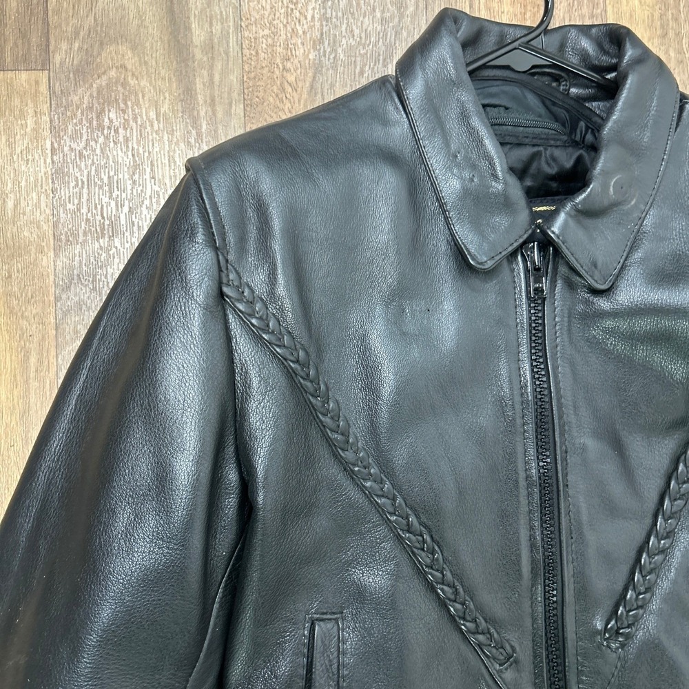 Milwaukee Leather Motorcycle Jacket S Black Braided Genuine Leather Heavy Moto - Picture 3 of 16